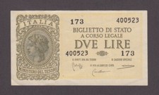 ITALY P.30b-0523  2 LIRE VF+