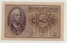 ITALY 5 LIRE 1940 PICK 28 AUNC
